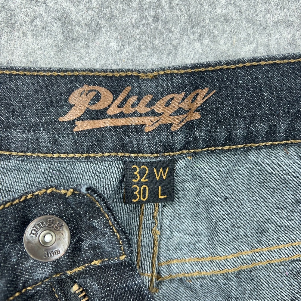 VTG Plugg Jeans Mens 32x30 Black Straight Leg Flap Pockets‎ Stretch Denim Y2K - Picture 5 of 14